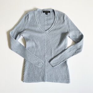 Banana Republic Light Blue V-Neck Cashmere Merino Wool Chevron Ribbed Sweater